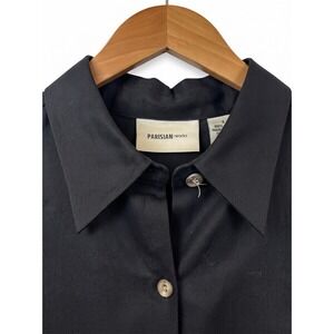 Parisian Works Mens Long Sleeve Button Down Linen Shirt Black Size Small